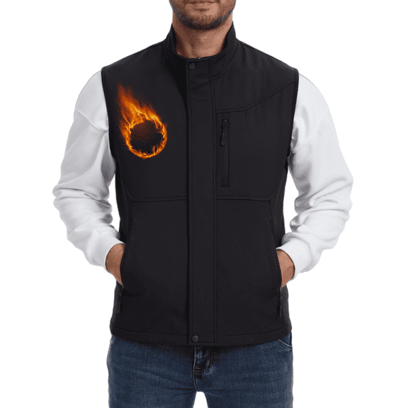Zehisen Men's Utility Hiking Sweater Vest Waterproof Softshell Outdoor Fleece Lined Zip Up windproof vest Black Black L