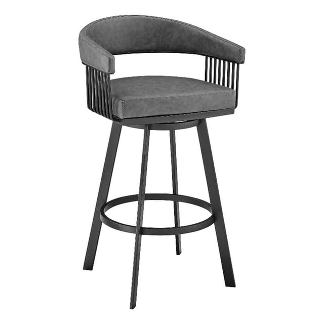 Armen Living Chelsea 26" Metal/Faux Leather Swivel Counter Stool in Black/Gray