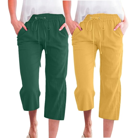 Zoeecloth Womens Cotton Linen Pants Elastic Waist Drawstring Straight Leg Pants Casual Loose Lounge Trousers with Pocket S-5XL