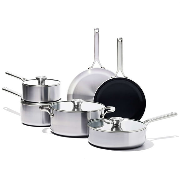 OXO Mira 10 Piece Nonstick Stainless Steel Cookware Set, Silver