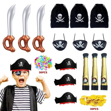 INvench Party Favors Kids,Pirate Hat Swords and Eyepatches Set for Pirate Theme Birthday Party Halloween Decoration Supplies