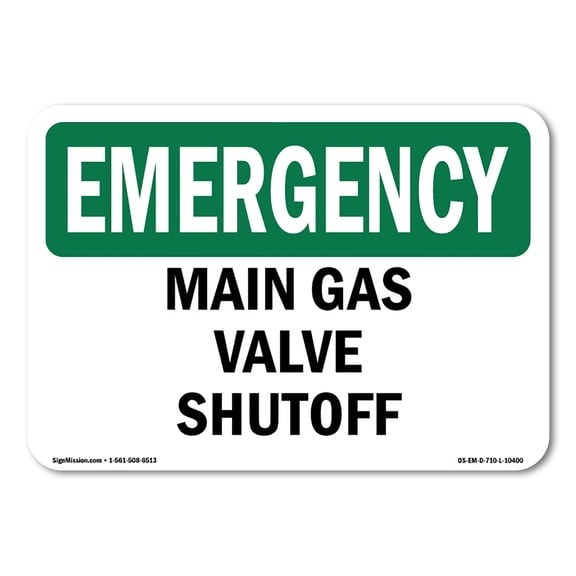 OSHA EMERGENCY Sign - Main Gas Valve Shutoff | Decal | Protect Your Business, Construction Site, Warehouse & Shop Area | Made in the USA