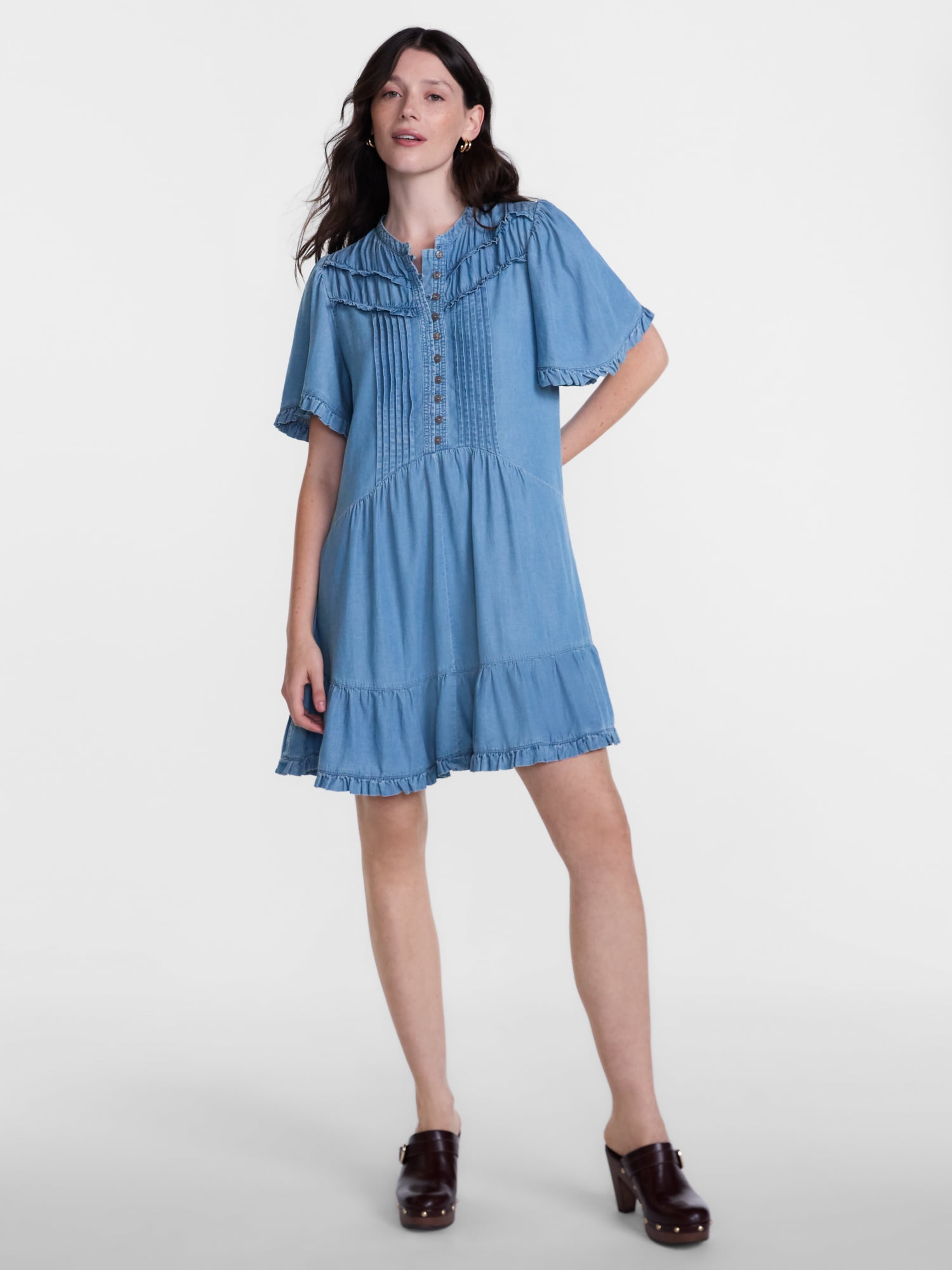 Scenario Women's and Women's Plus Flounce Hem Dress with Flutter Sleeves, Sizes XXS-4X
