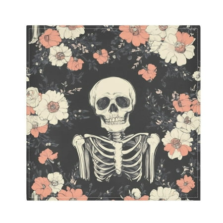 

Napkin Satin Napkin 20*20Inchx4 Kitchen Towel Dinner Plate Towel Decorative Towel Napkin Tea Towel Suitable For Kitchen Table Halloween Skull Flower1