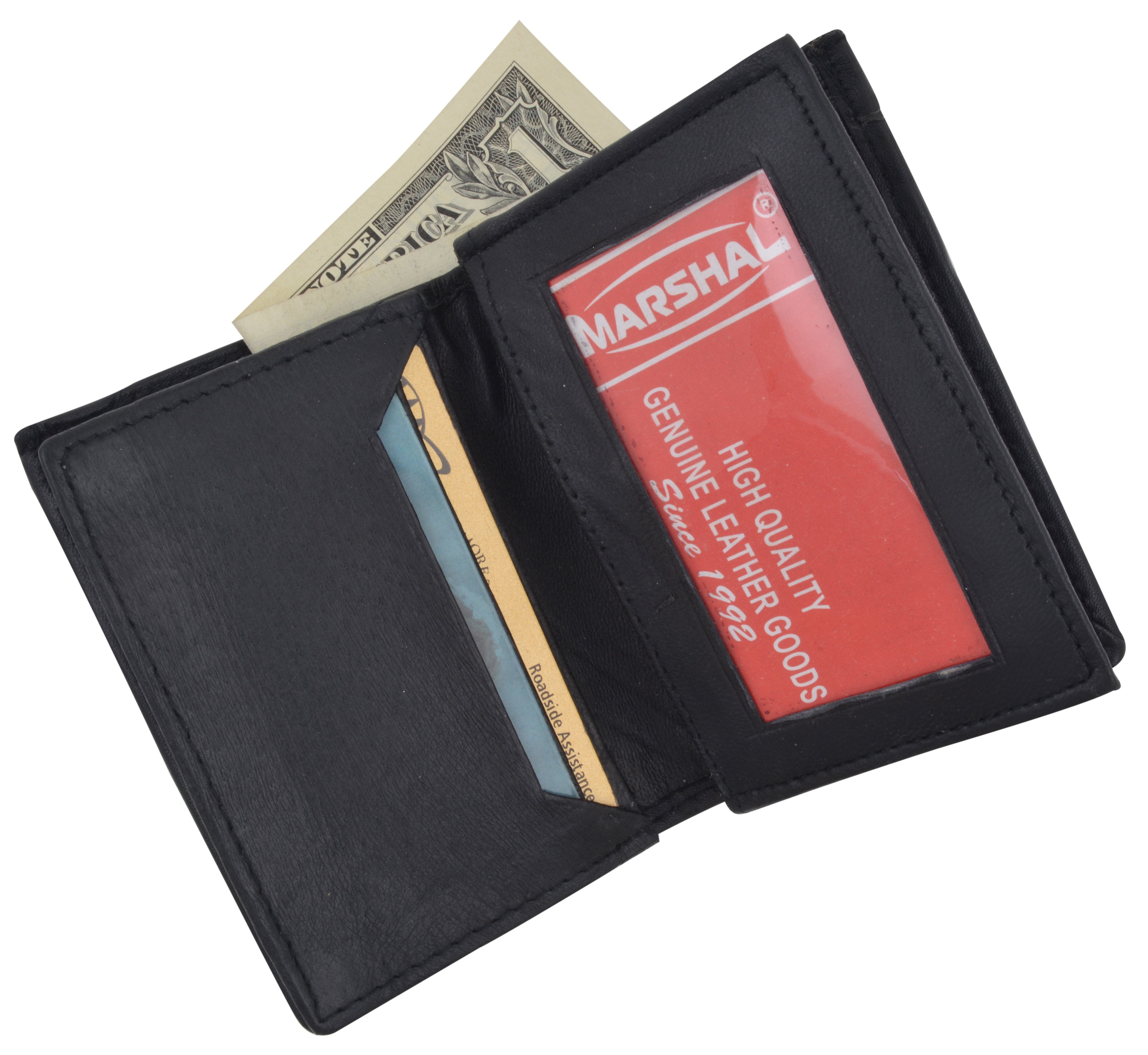 New Mens Slim Thin Bifold Leather ID Wallet Black Credit Card Window Holder Case