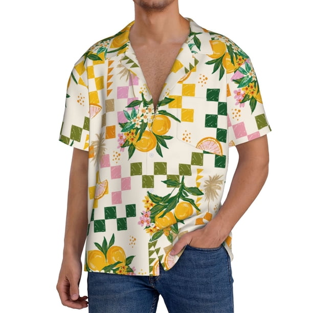 Balery Fruit Camisa Casual de Manga Corta con Botones para Hombre, Texturizada, Estilo Cubano, para Playa, Verano-3X-Large