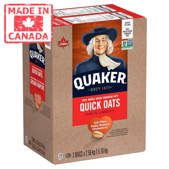 Quaker Flocons d'Avoine Rapides 1,5 Minute, Projet sans-OGM Vérifié, 2 2,58 kg (en Vrac)
