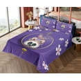 thumbnail image 4 of Ambesonne Emoji Fitted & Top Sheet Set with Sham, Funny Panda with Rabbit Hat, Blue Violet and Pink, 4 of 5