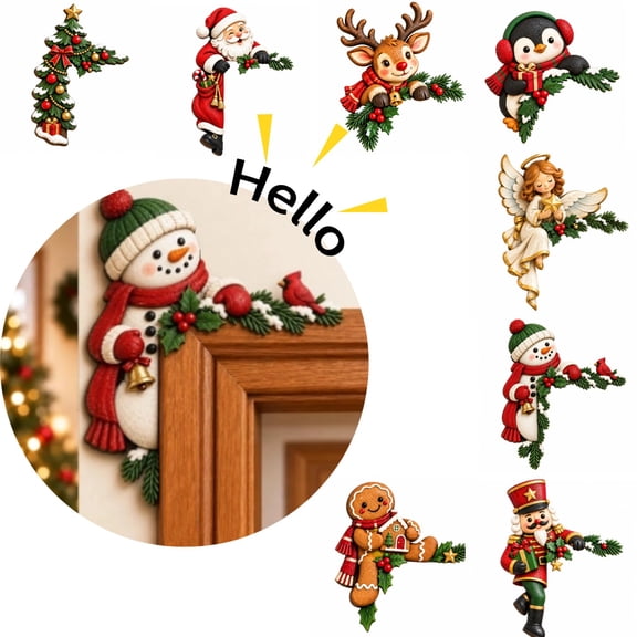 Christmas Peekaboo Door Frame Corner Decor Christmas Door Topper, 8 Styles Holiday Character Decoration for Doorway Window Wall Cabinet Christmas Home Decor