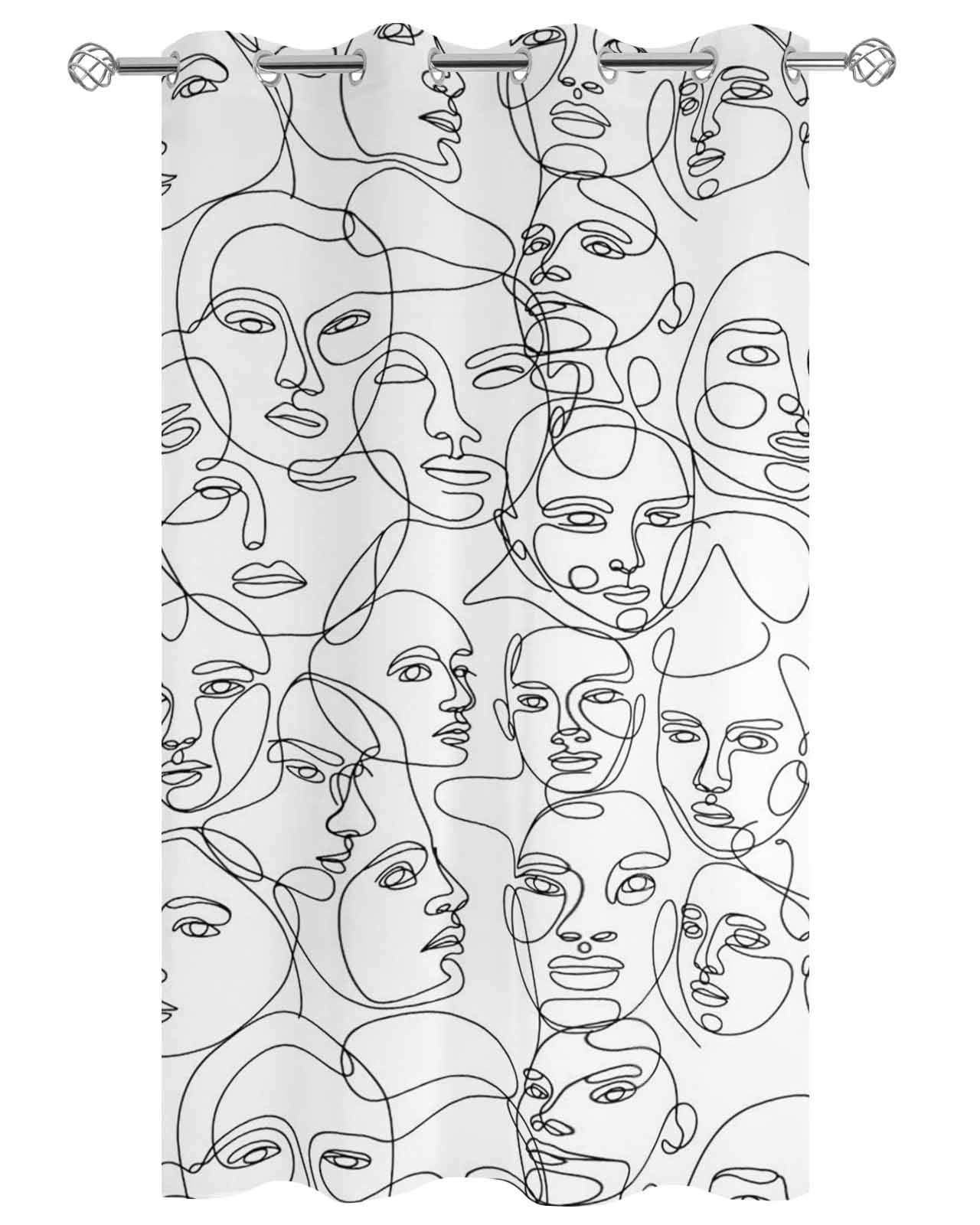 Abstract Style Outdoor Curtains for Patio, Face Line Modern Character Art White Privacy Drapes Grommet Waterproof Outside Curtains for Porch/Cabana/Balcony 54"x 108", 1 Panel