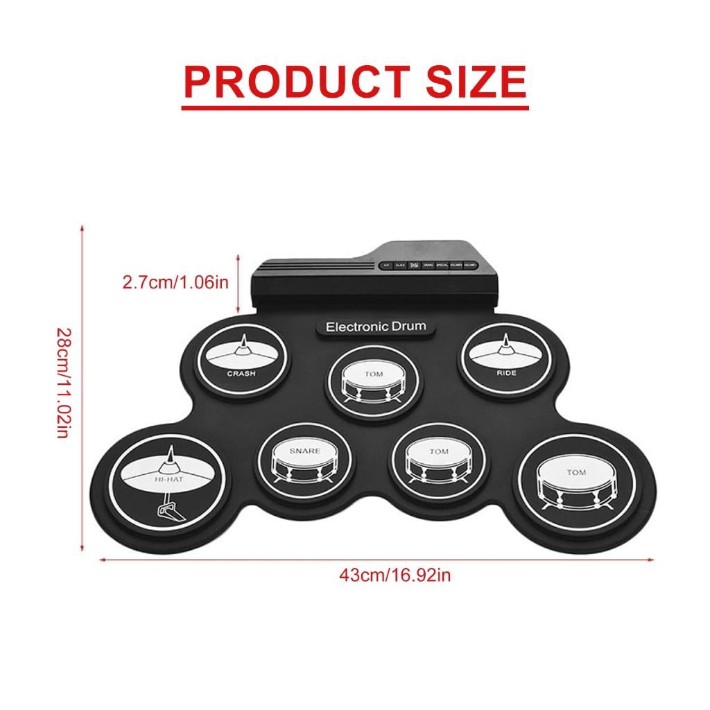 Yihuala Foldable Electronic Rolls Up Drum Set Practice Pads with Foot Pedals and Sticks Digital Electric Drum Kits for Beginners