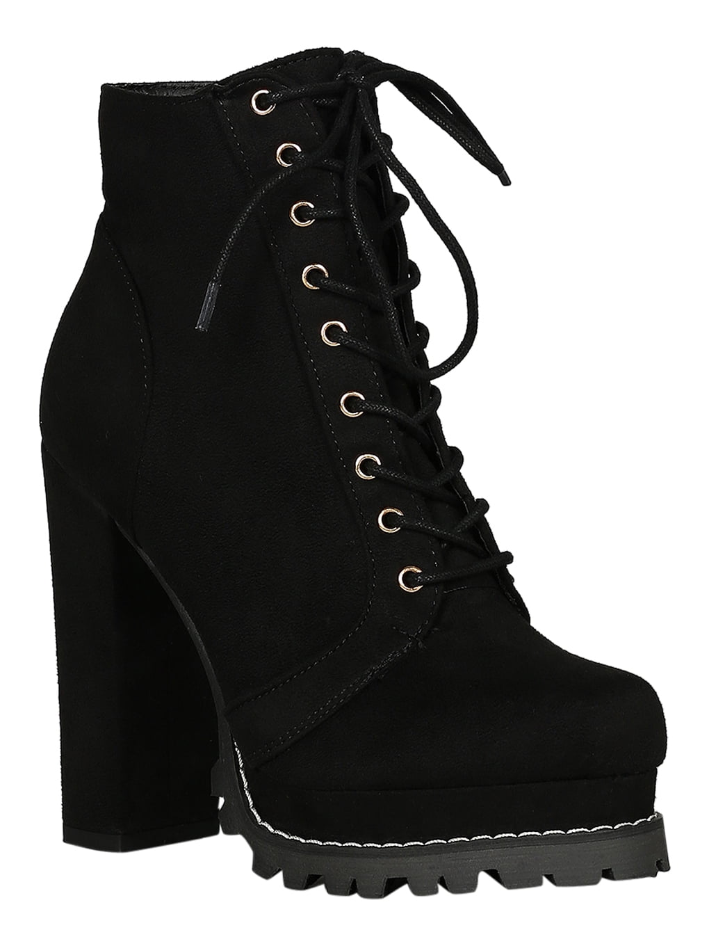 lace up lug sole chunky heel platform booties