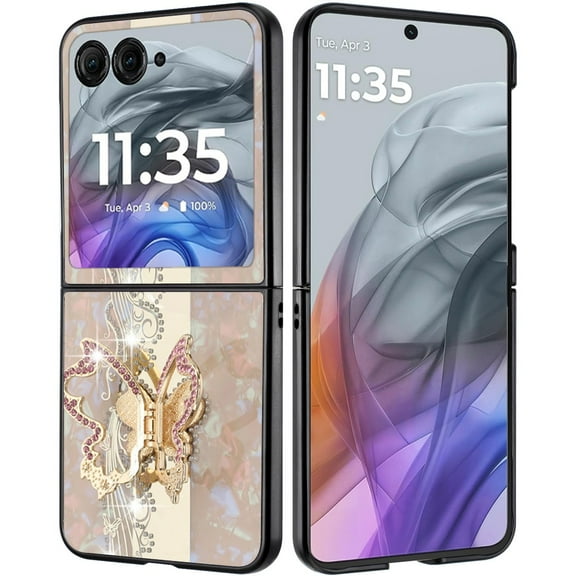 XPM for Motorola Razr 2025 /2024 Phone Case, Diamonds 3D Butterfly Bling Sparkly Glitter Ornaments Engraving Hybrid with Stand Fashion Cover for Motorola Razr (2025, 2024) (Enchanted Butterfly Gold)