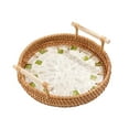 thumbnail image 4 of Woven Rattan Serving Tray Fruit Dessert Tray Round Nordic Multifunctional Vanity Platter Breakfast Cake Snacks Tray for Party Kitchen Table Small Green White, 4 of 8