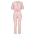 thumbnail image 6 of Odeerbi Jumpsuits for Women 2025 Trendy Solid Short Sleeve Zipper Bandage Pockets Button Jumpsuit Pink, 6 of 9