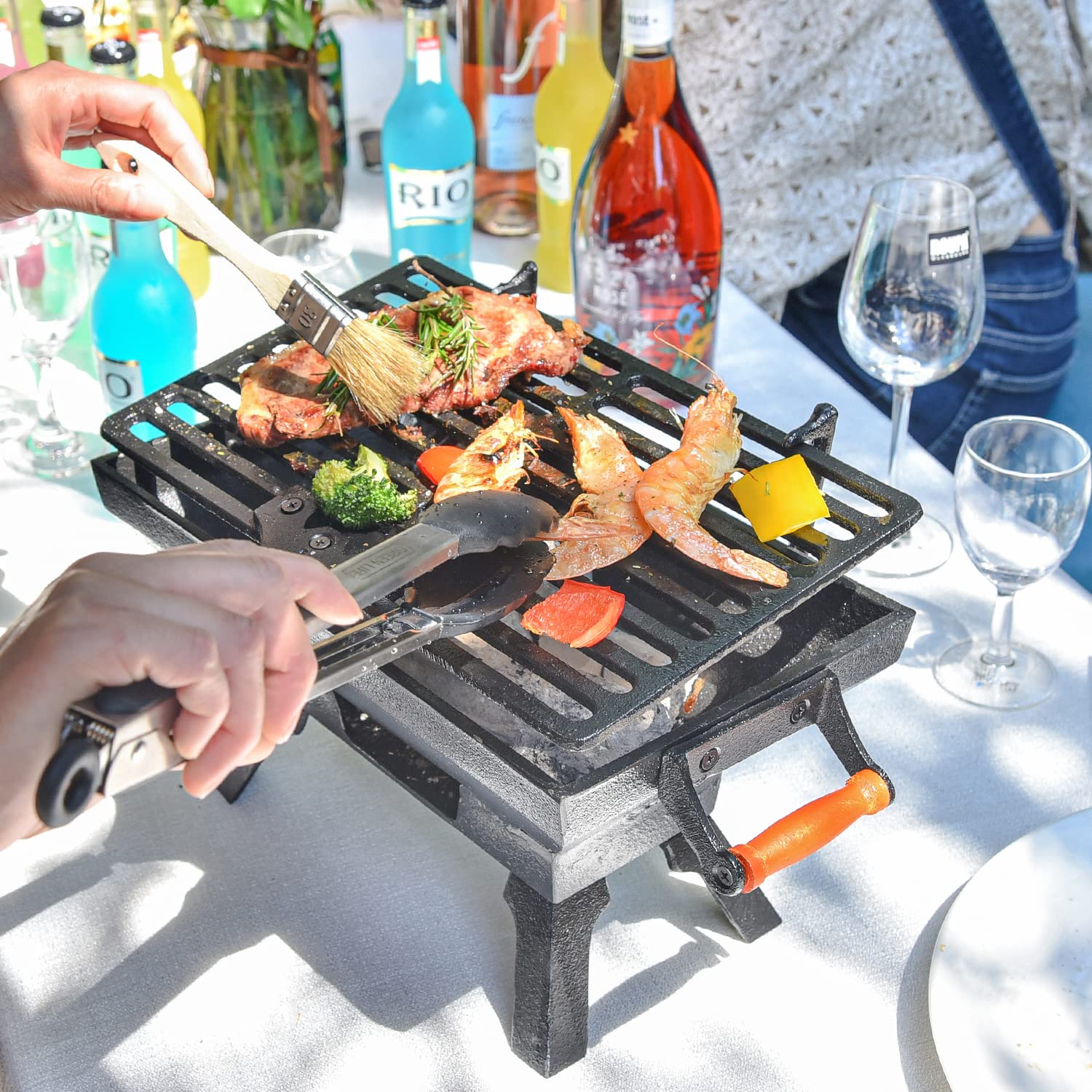 Sungmor Cast Iron Bbq Grill Tabletop Small Charcoal Stove for Heating Food, 1 Count, 31.5 x 19CM