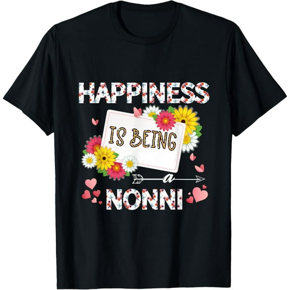 Happiness Is Being a Nonni mother's day gifts, Grandmother T-ShirtMen and women, Black T-shirt, size: Extra large