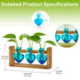 thumbnail image 5 of Plant Terrarium for Office Decor - Wooden Stand Tabletop Planter 3 Bulb Glass Vase Heart Shaped for Hydroponics Indoor Home, 5 of 7