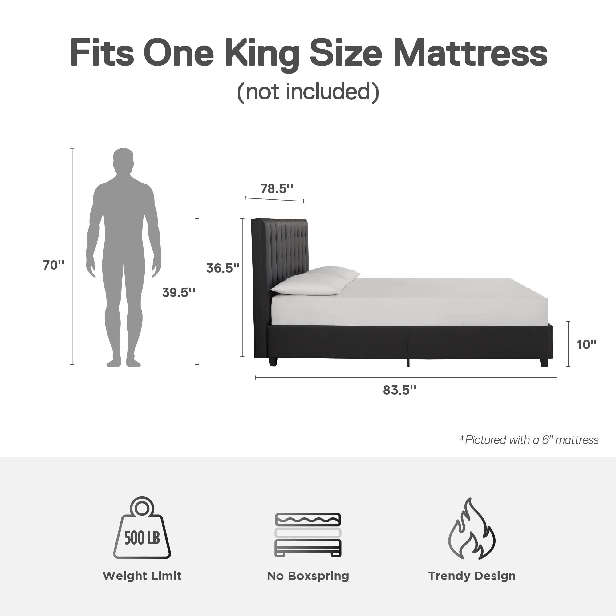 DHP Emily Upholstered Bed, Black Faux Leather, King