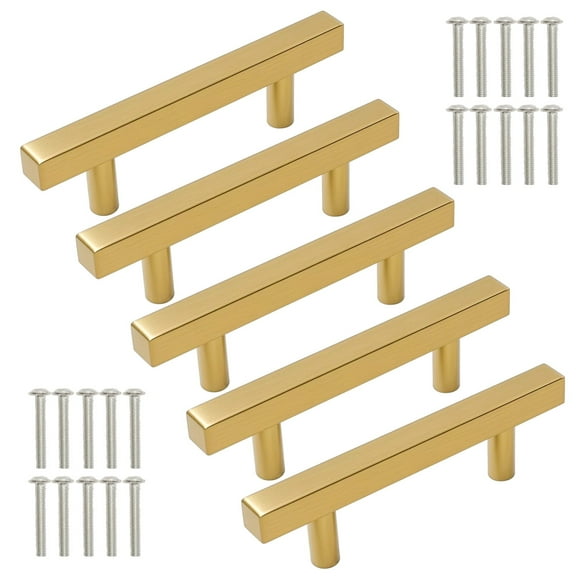 5 pack Square Cabinet Hardware Stainless Steel Knobs, 2-1/2 inch Hole Centers, Kitchen Cabinet Drawer Pulls