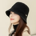 thumbnail image 4 of Women Bucket Hat Metal Decoration Solid Color Ear Protection Hat Faux Mink Velvet Anti Deformation Adjustable Rope Cap for Holiday, 4 of 10