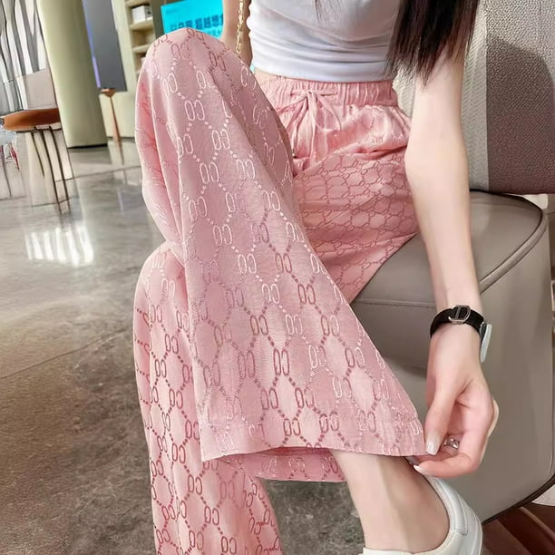 Pantalones anchos informales de seda de hielo con relieve de moda