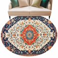 thumbnail image 2 of Orange Blue Boho Round Area Rug 7 FT, Non Slip Living Room Area Carpet, Vintage Ethnic Geometric Abstract Washable Soft Circular Rug Non-Shedding Floor Carpet for Bedside Office Play Room Classroom, 2 of 9