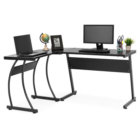 Best Choice Products 3-Piece L-Shaped Corner Computer Desk Workstation with Metal Frame, Foot Pads, (Best Lighting For Computer Desk)