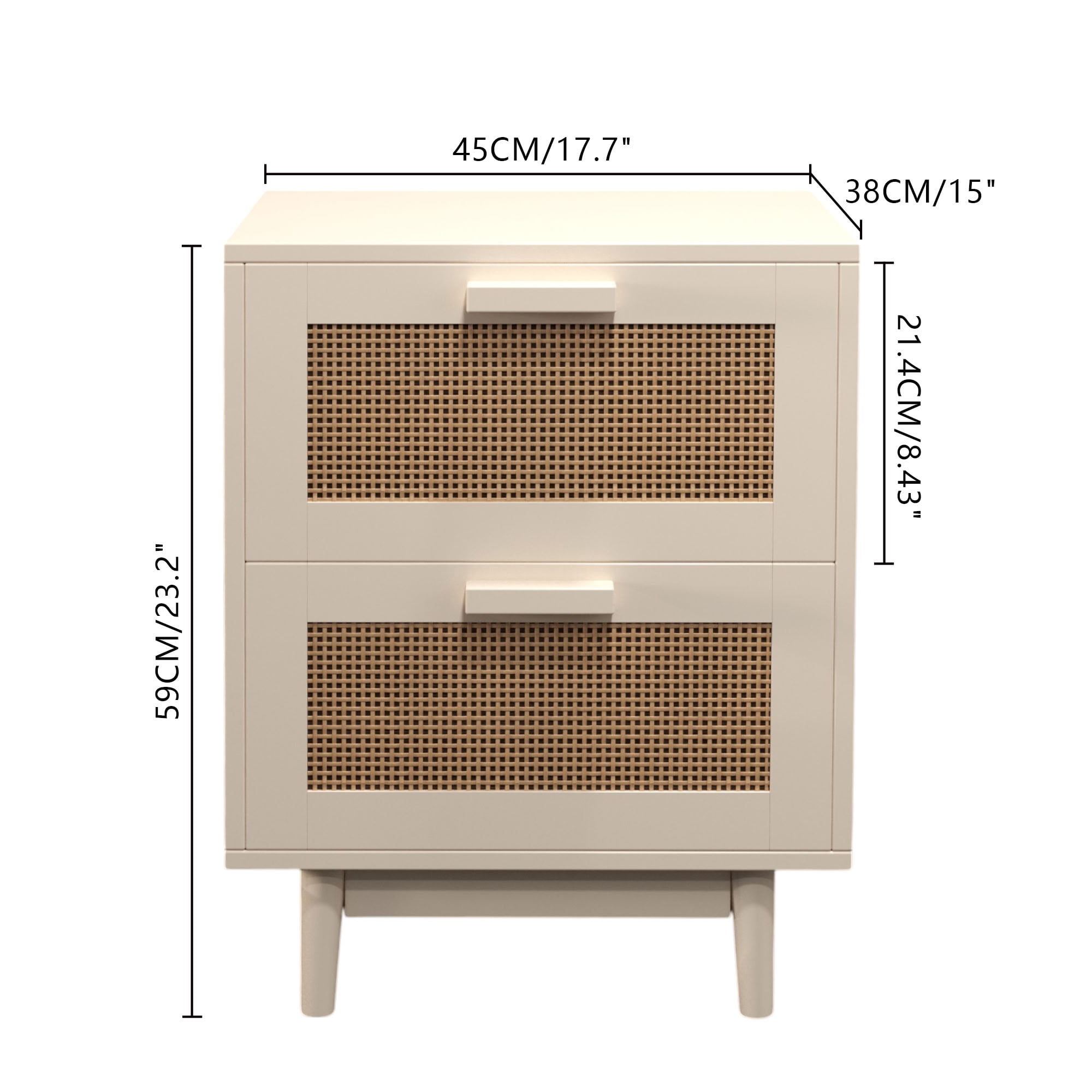 MAYEERTY 2 Drawer Faux Rattan Nightstand, Modern Boho Bedside End Table with Storage, for Bedroom Living Room Apartment Small Spaces