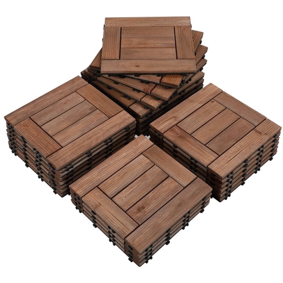 Topeakmart 12 x 12 in 27pcs Acacia Wood Floor Tiles Interlocking Flooring Tiles Patio Pavers Composite Decking for Outdoor & Indoor, Brown