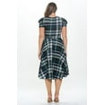 thumbnail image 3 of Navy Hunter 3x-4x Plus Size Women's Short Puff Sleeve Midi Plaid Cocktail Flare Tea Party, Formal and Casual Dresses, 3 of 5