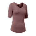 thumbnail image 2 of J. METHOD Girl's Junior Basic Casual 3/4 Elbow Half Length Sleeve Active V-Neck Uniform T-Shirt NEGT23 Coffee Brown S, 2 of 5