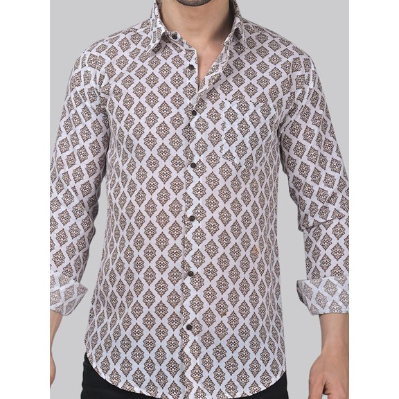 Celestia Men's Printed Full Sleeve Casual Linen Shirt