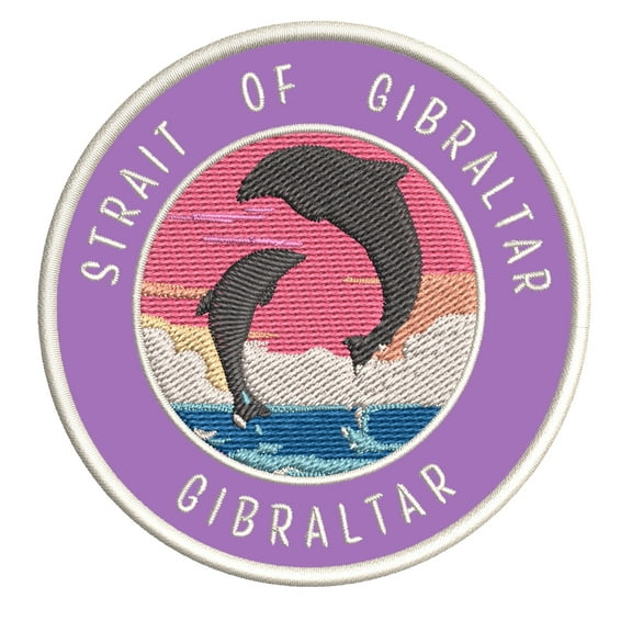 Strait of Gibraltar Dolphin Sunset 3.5 Inch Iron Or Sew On Embroidered Fabric Badge Patch Ocean Beach, Salt Life Iconic Series