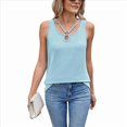 thumbnail image 3 of Chaleco de Corta Holgado de Color Liso con Cuello Redondo para Mujer, y Verano, Azul, Talla L, 3 of 10