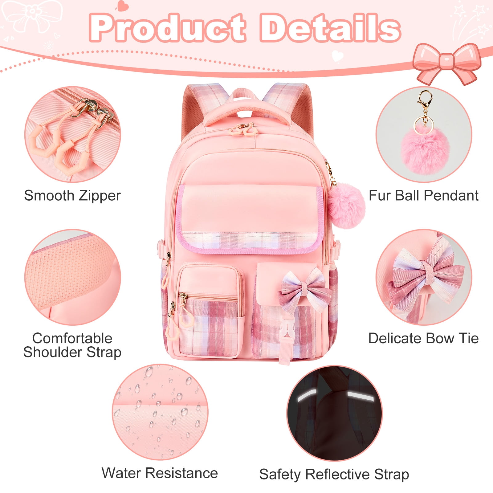Gynky Backpack for Ages 4-12, Cute School Bag for Elementary & Middle School - Pink, Great as a Back to School Gift