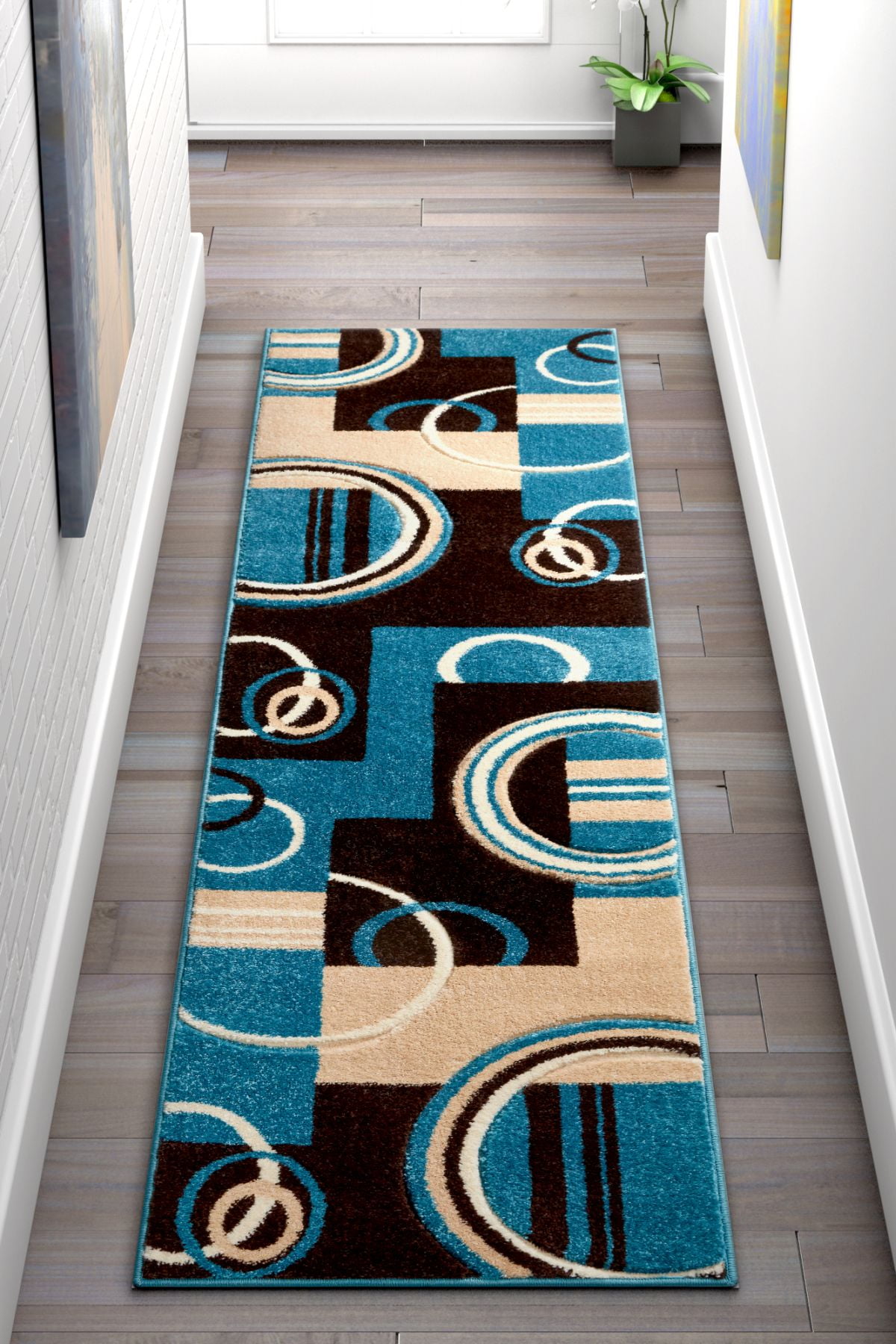 Well Woven Echo Shapes & Circles Blue & Brown Modern Geometric Comfy