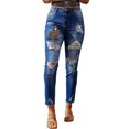 thumbnail image 4 of POGLIP Jeans Déchirés à Imprimé Léopard Bleu Décontracté pour Femmes, 4 of 6