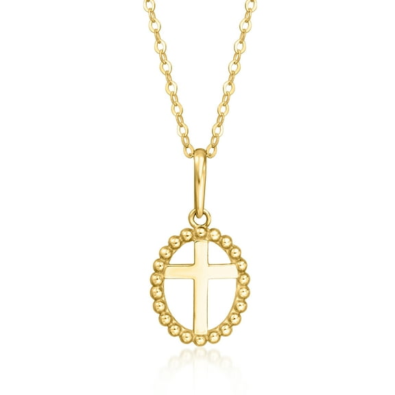 Ross-Simons Italian 10kt Yellow Gold Cross Beaded Frame Pendant Necklace, Women's, Adult