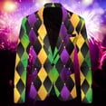 thumbnail image 2 of CONZONE Mardi Gras Men's Blazer Casual Suit Jacket for Men Fashion Graphic One Button Elegant Slim Fit Carnival Dress Jacket for Performance,Prom,Wedding, 2 of 3