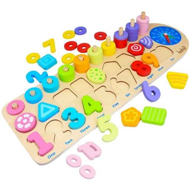 Wooden Number Puzzles Sorting Counting Toys for Toddlers Wooden Shape