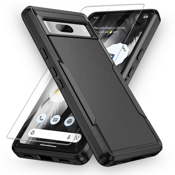 Google Pixel 7A Case with Screen Protector - Military Grade Protection Shockproof Anti-Scratch Rugged Hybird Case Cover for Goolge Pixel 7A 6.1" - Black