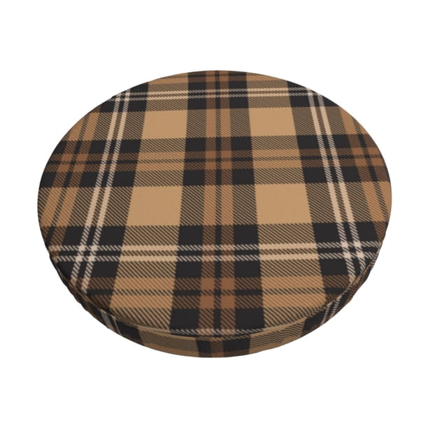 Disketp khaki coffee plaid Funda Redonda para Taburete, Funda de Cojín para Silla de Bar Suave y Elástica-13 inch