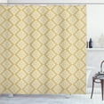 thumbnail image 1 of Geometric Shower Curtain, Moroccan Style Reversed Clover Pattern in Dashed Lines and Diamonds, Fabric Bathroom Set with Hooks, 69W X 84L Inches Extra Long, Sand Brown and White, by Ambesonne, 1 of 3