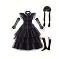 thumbnail image 1 of Girls Dress Set Sleeveless Ruffle Princess Dress Halloween Party Cosplay Costumes 4 Pcs, 1 of 8