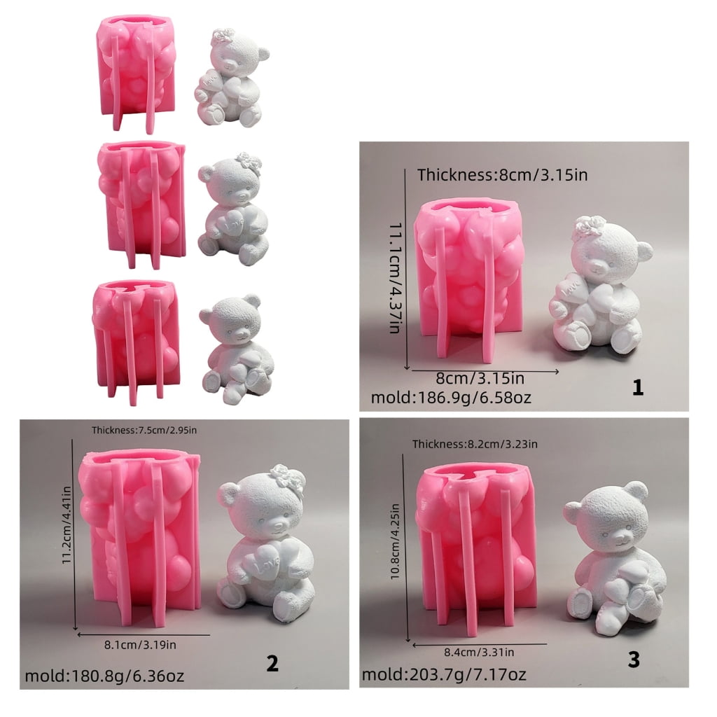 Aurgiarme Bear Figurine Candle Gypsum Mold Animal Aromatherapys Silicone Molds Desktops Ornament Mold Home Decoration Mold