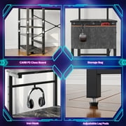 Bestier Reversible 44 inch Computer Desk with LED Lights Gaming Desk with 4 Tier Shelves Black Marble