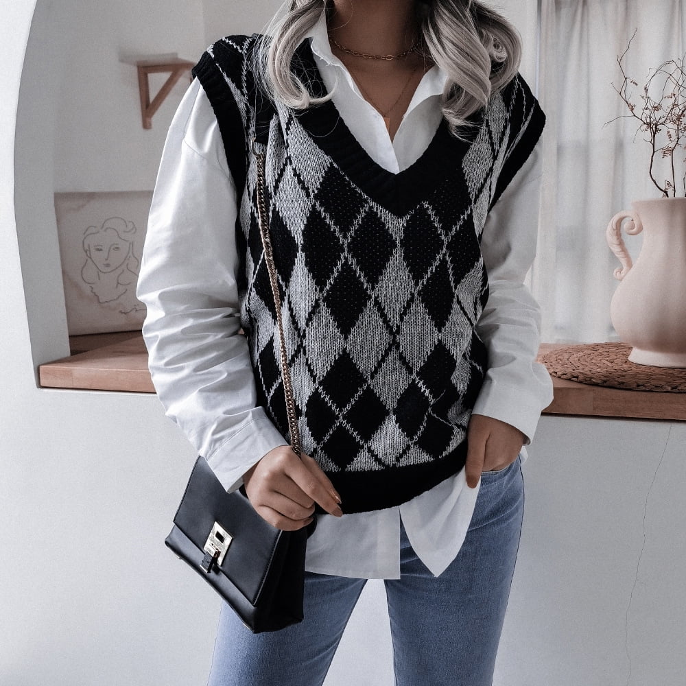 Women's Fashion Casual Plaid Sweater 