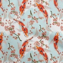oneOone Cotton Jersey Orange Fabric Asian Japanese Koifish Craft Projects Decor Fabric Printed By The Yard 58 Inch Wide
