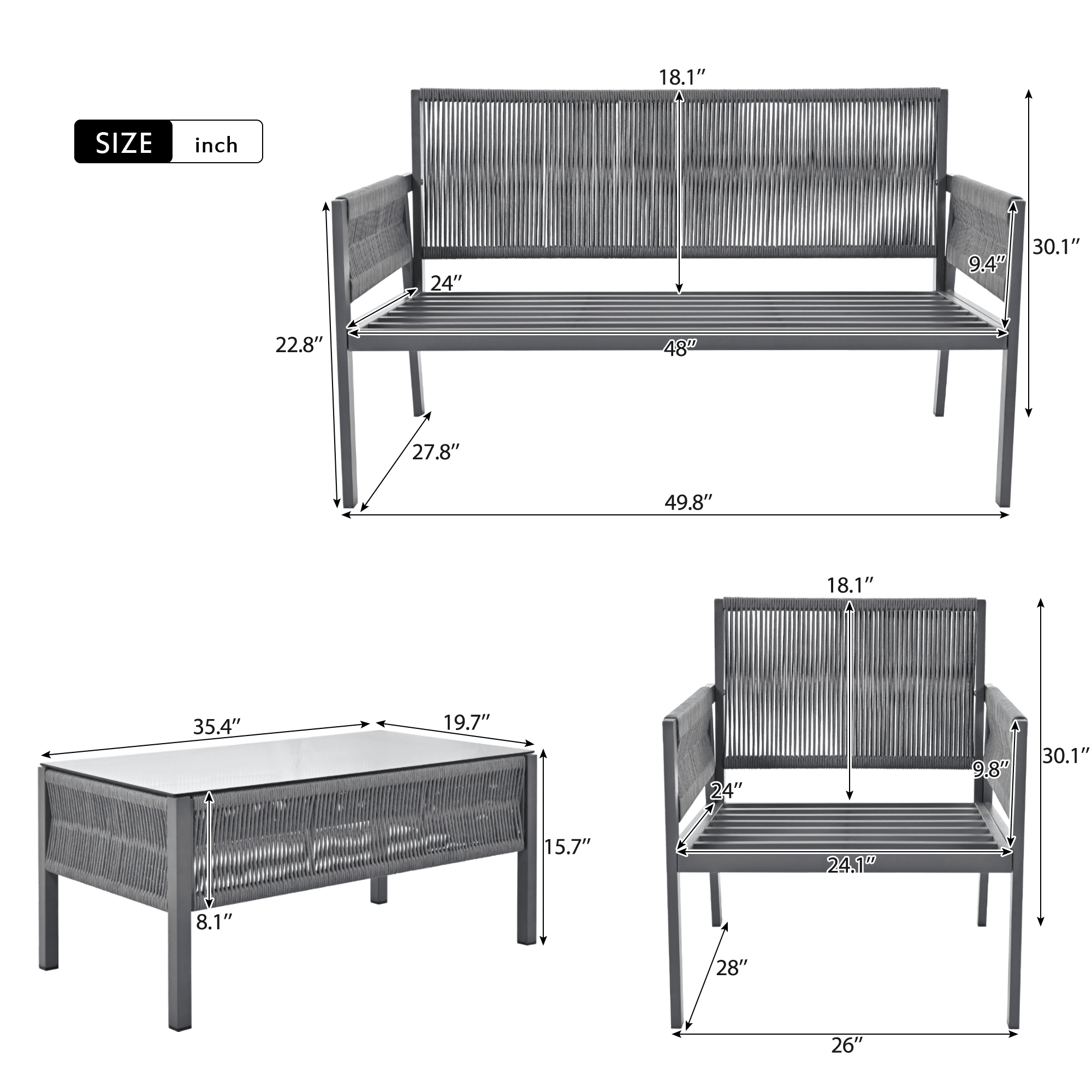 Aimee Lii 4-Pieces Patio Furniture Set, Patio Conversation Set with Tempered Glass Table and Thick Cushion, Outdoor Furniture for Backyard Porch Balcony, Gray Aimee Lii 4-Pieces Patio Furniture Set, Patio Conversation Set with Tempered Glass Table and Thick Cushion, Outdoor Furniture for Backyard Porch Balcony, Gray